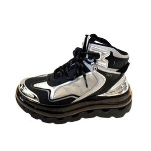 Hik'Air Silver Metallic Platform High Top Sneakers Lace Up EU36 Black Soles